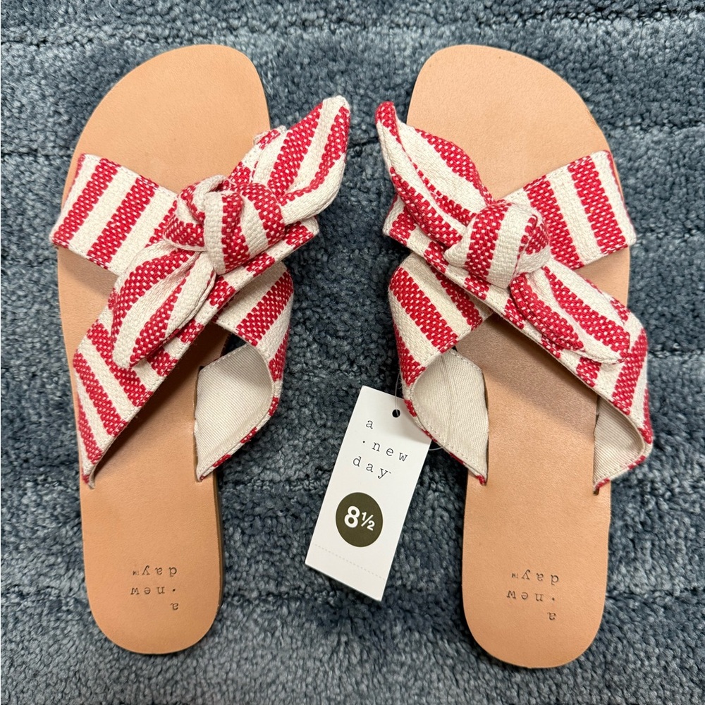 A New Day Red and White Bow Slide Sandals